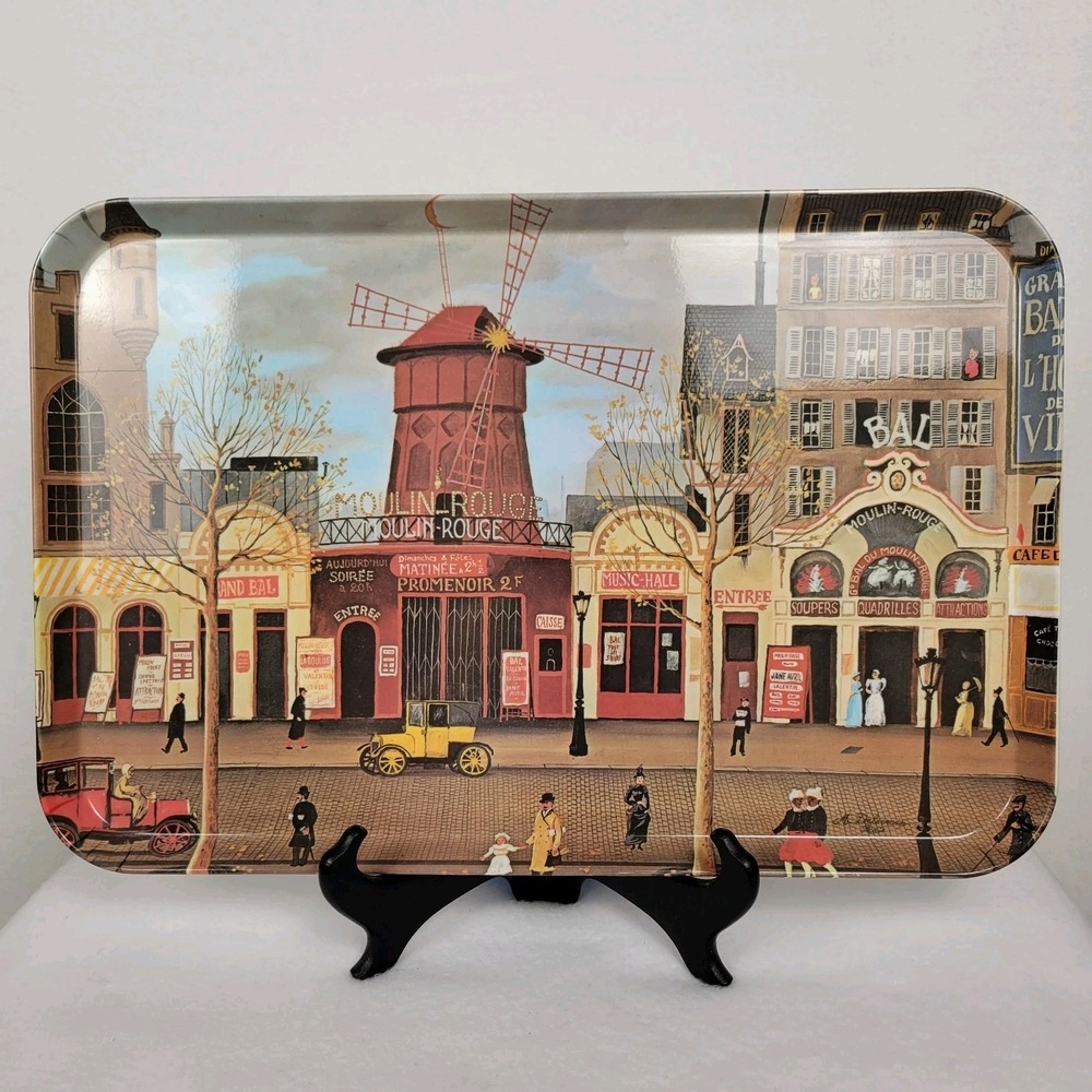Vintage Parisian Street Scene Moulin Rouge Melamine Serving Tray Made in Italy